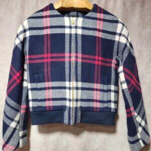 women's J. CREW Wool Bomber Jacket Navy Blue/white/Pink size XS